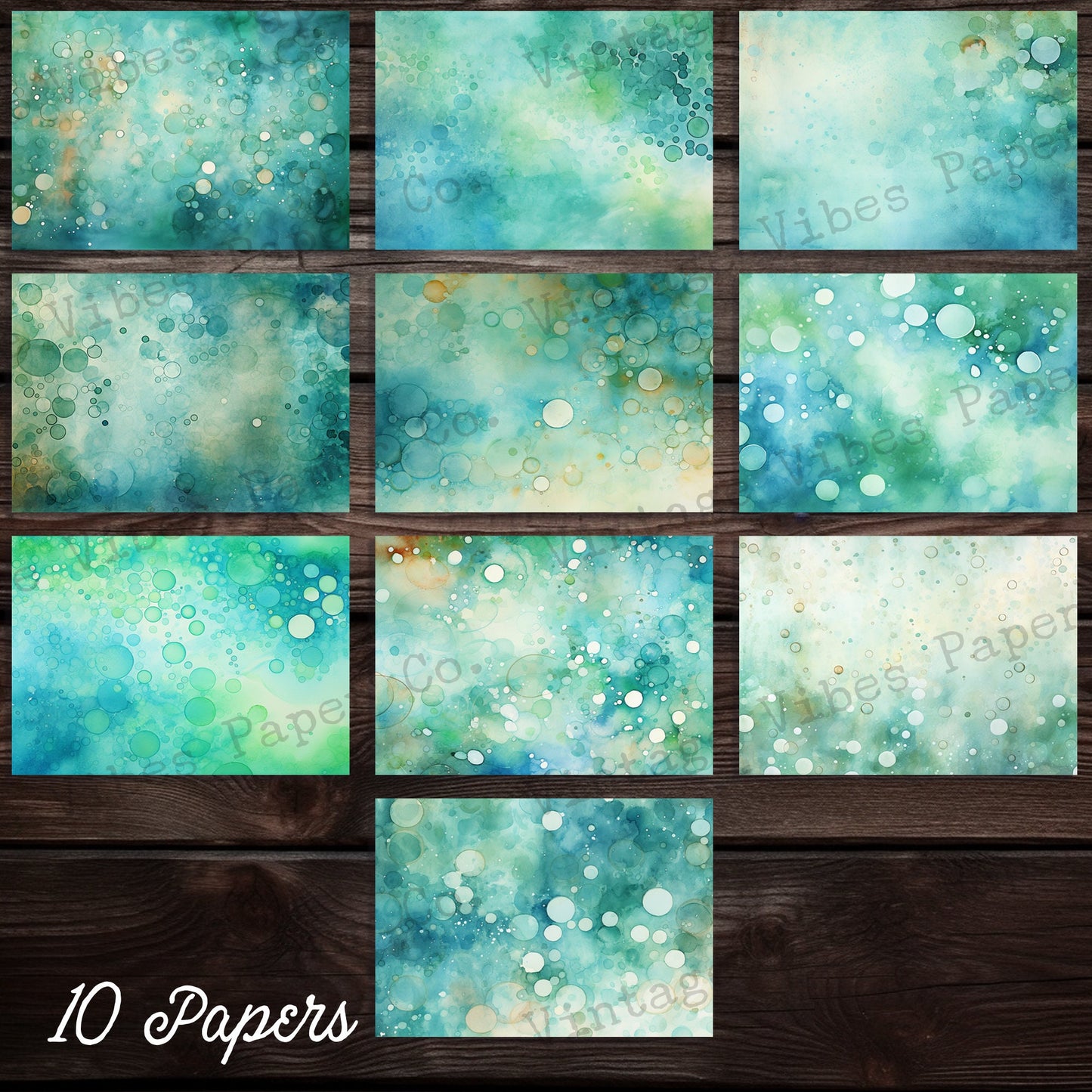 Green Bubbles Watercolour Junk journal papers, instant download digital printable papers for scrapbooking, journaling and cards, mixed media