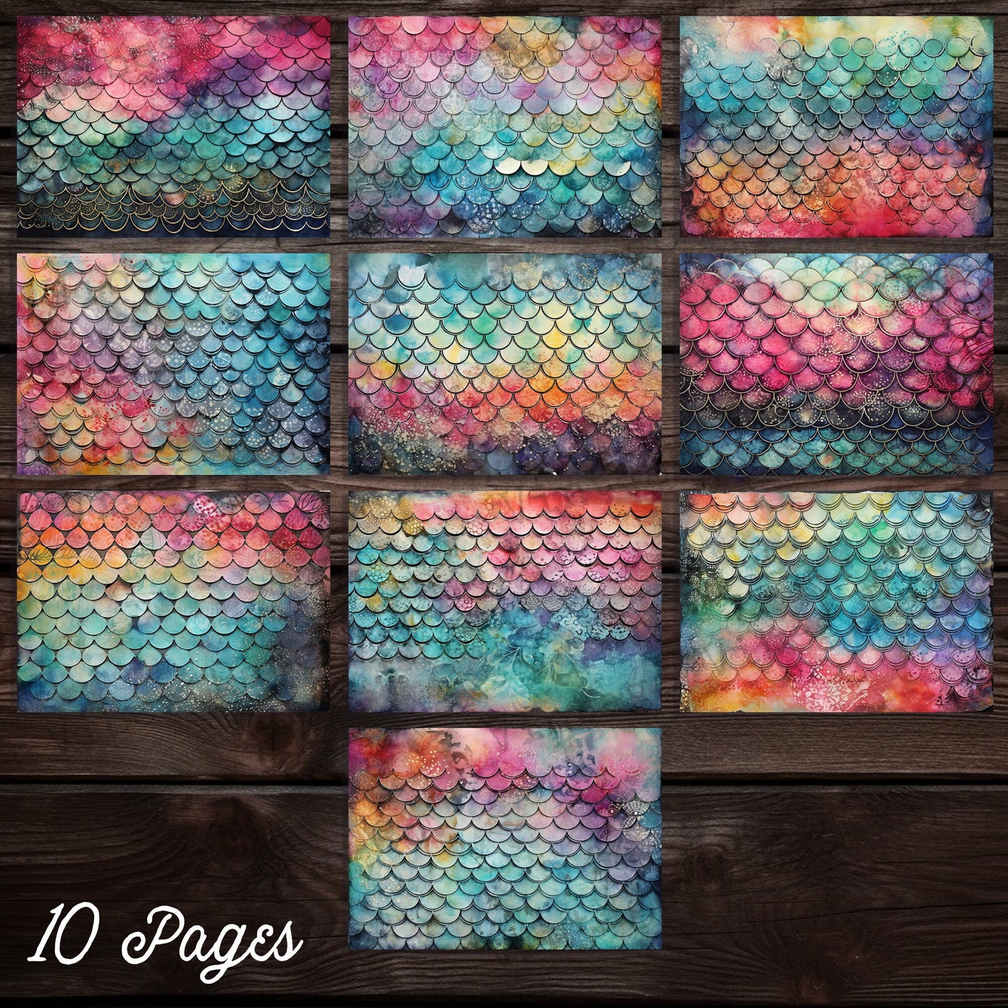 Grungy Rainbow scales digital printable papers for Junk journal, textured textile neutral background papers, collage sheets for scrapbooks