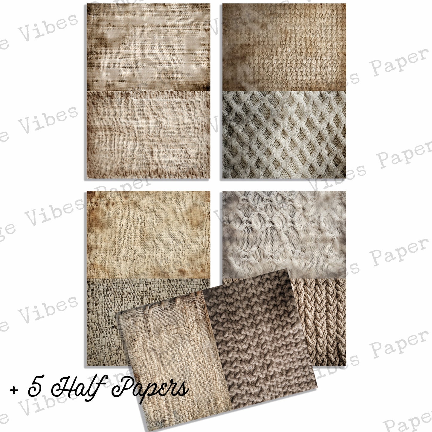 Grungy Fabric digital printable papers for Junk journal, textured textile neutral background papers, collage sheets for scrapbooks & craft