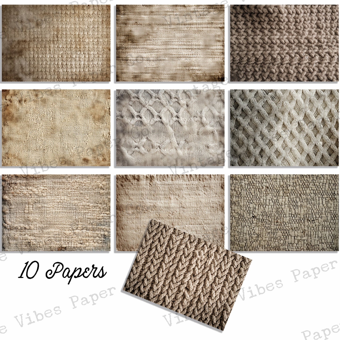 Grungy Fabric digital printable papers for Junk journal, textured textile neutral background papers, collage sheets for scrapbooks & craft