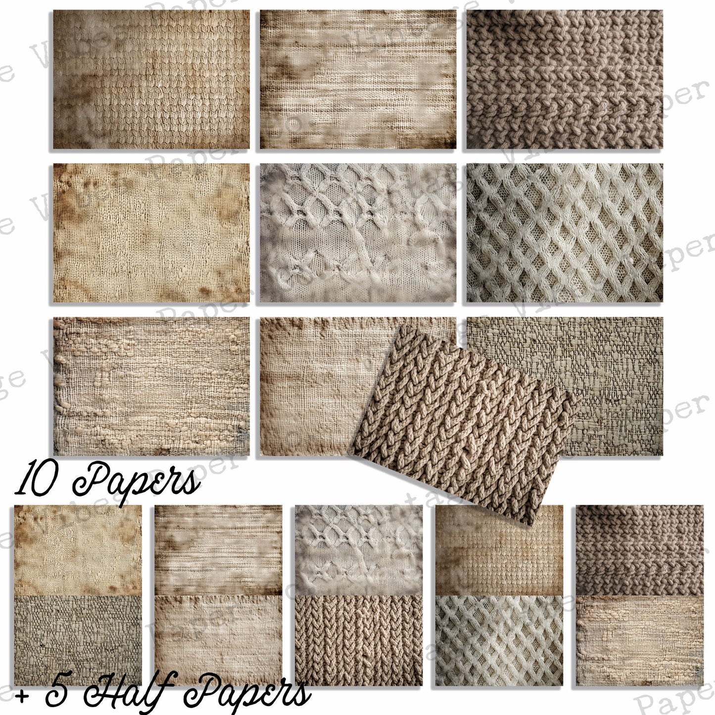 Grungy Fabric digital printable papers for Junk journal, textured textile neutral background papers, collage sheets for scrapbooks & craft