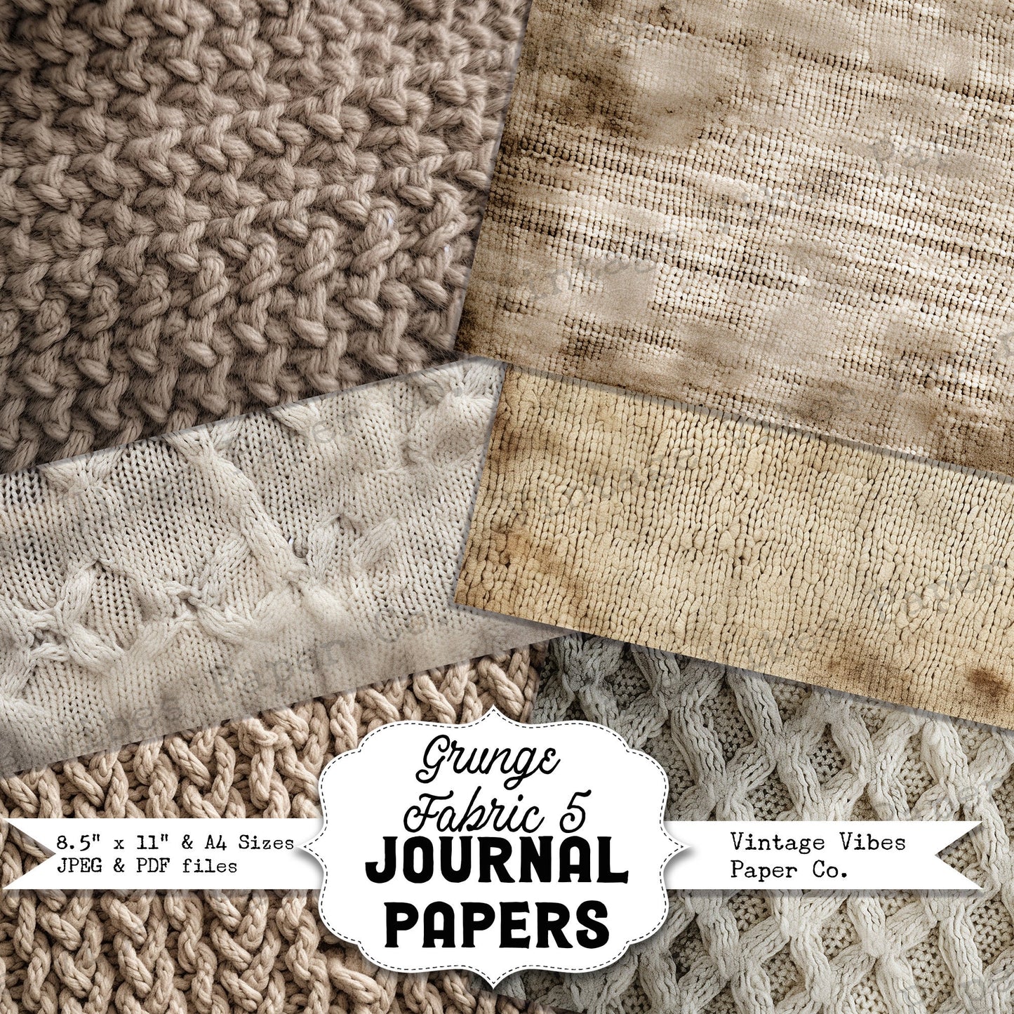 Grungy Fabric digital printable papers for Junk journal, textured textile neutral background papers, collage sheets for scrapbooks & craft