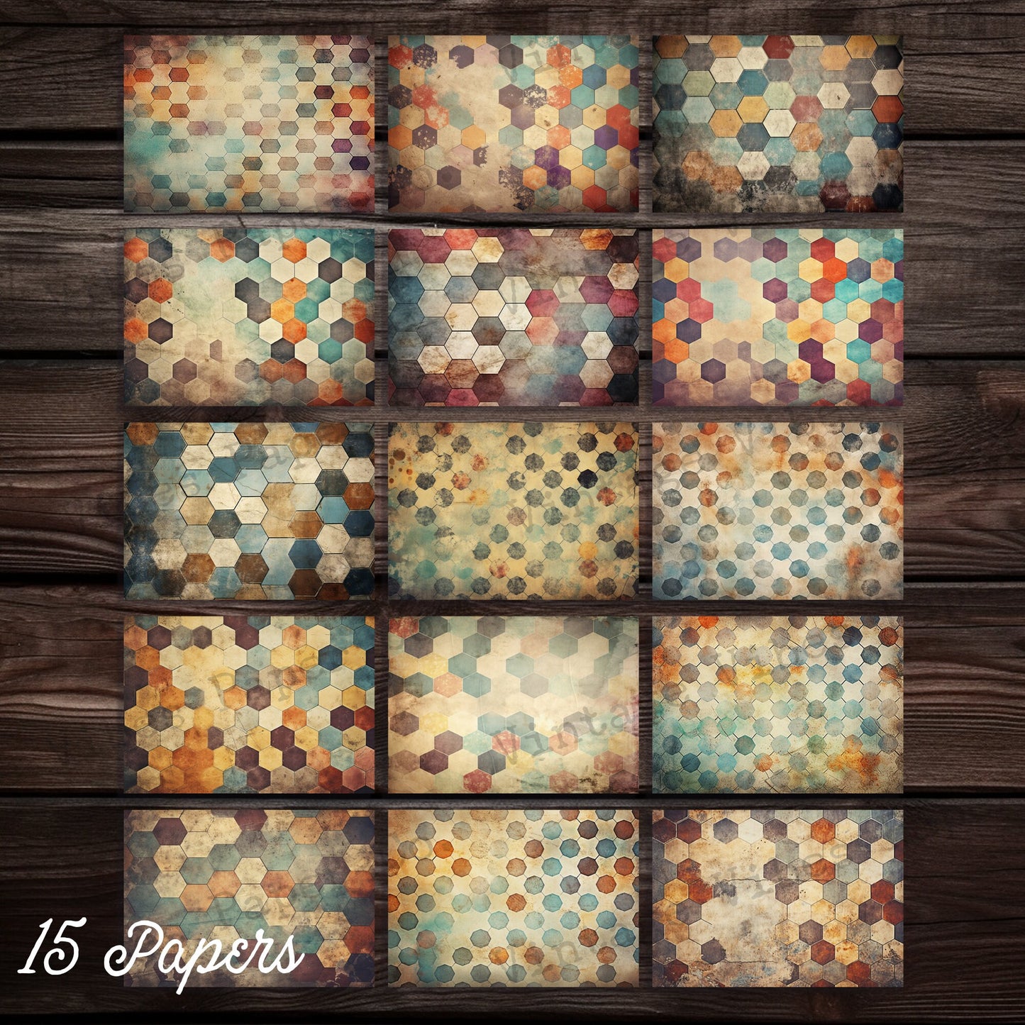 Grunge Tiles Junk journal digital paper pack, instant download printable journaling & scrapbook papers, mixed media collage backgrounds