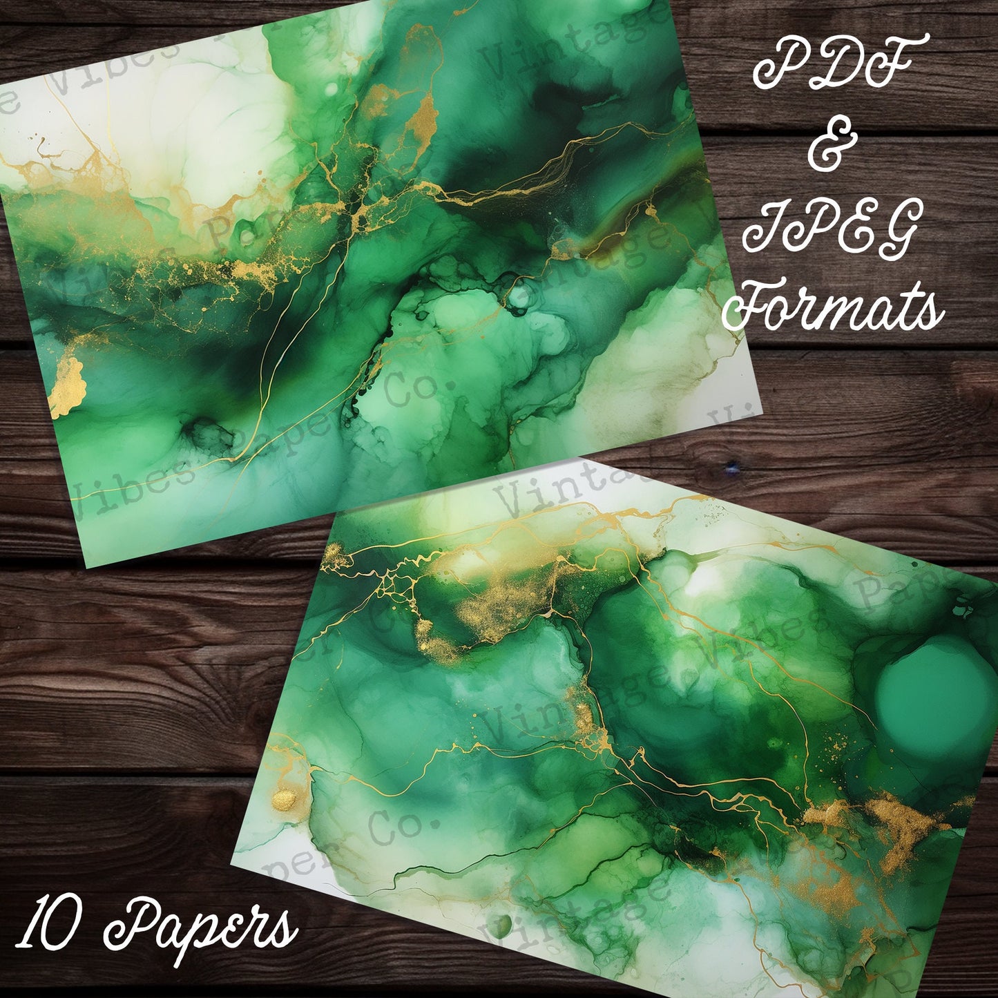 Green Inky background papers, Marbled ink junk journal papers for scrapbooking and journaling supplies, instant download printable papers