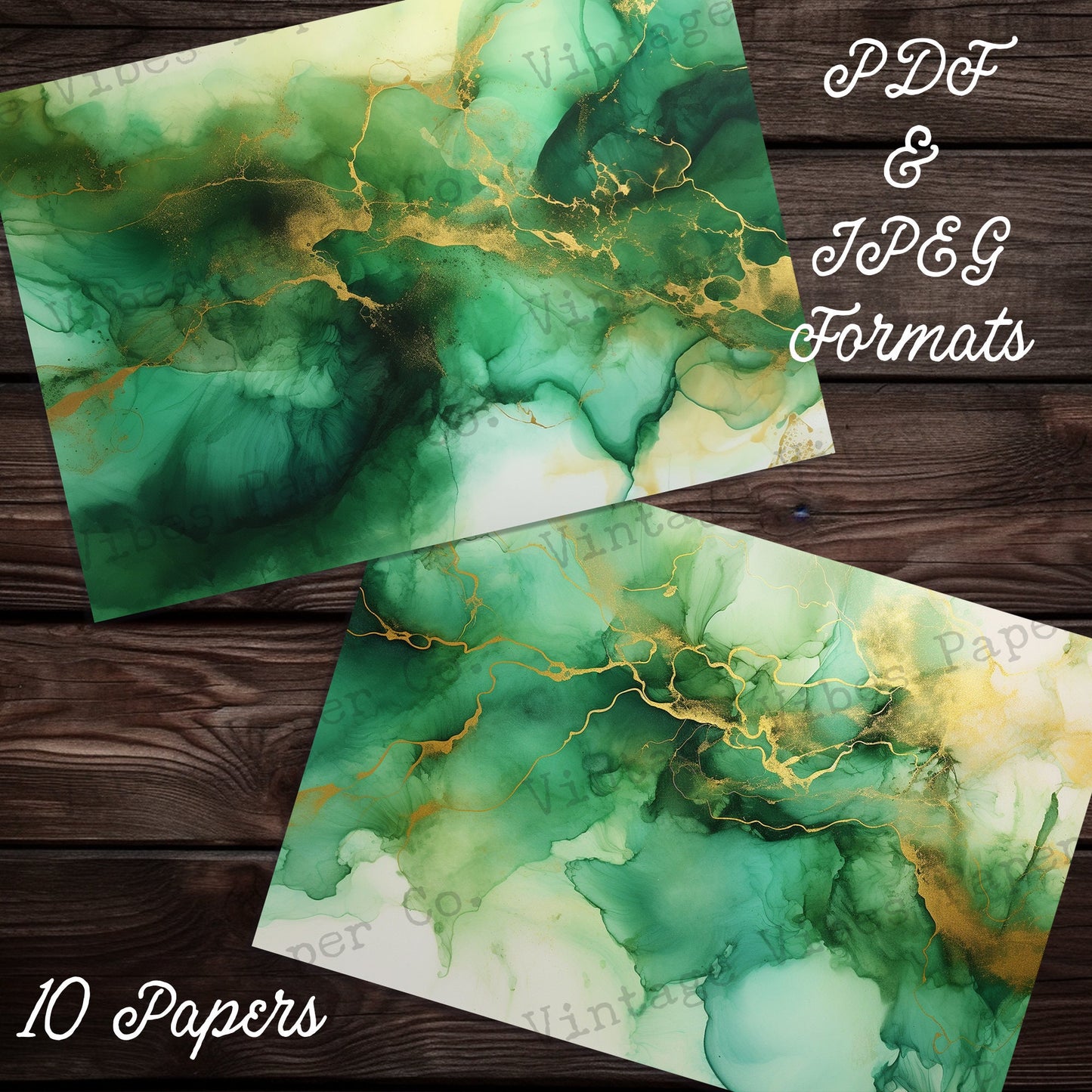 Green Inky background papers, Marbled ink junk journal papers for scrapbooking and journaling supplies, instant download printable papers