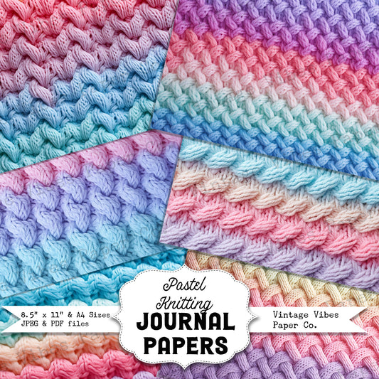 pastel knitting printable junk journal paper pack, instant download digital junk journal pages kit, knitted texture for sewing journal