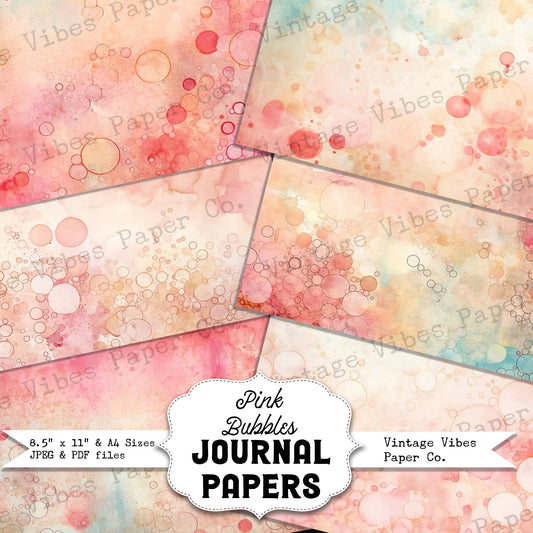 Pink Bubbles Watercolour Junk journal papers, instant download digital printable papers for scrapbooking, journaling and cards, mixed media