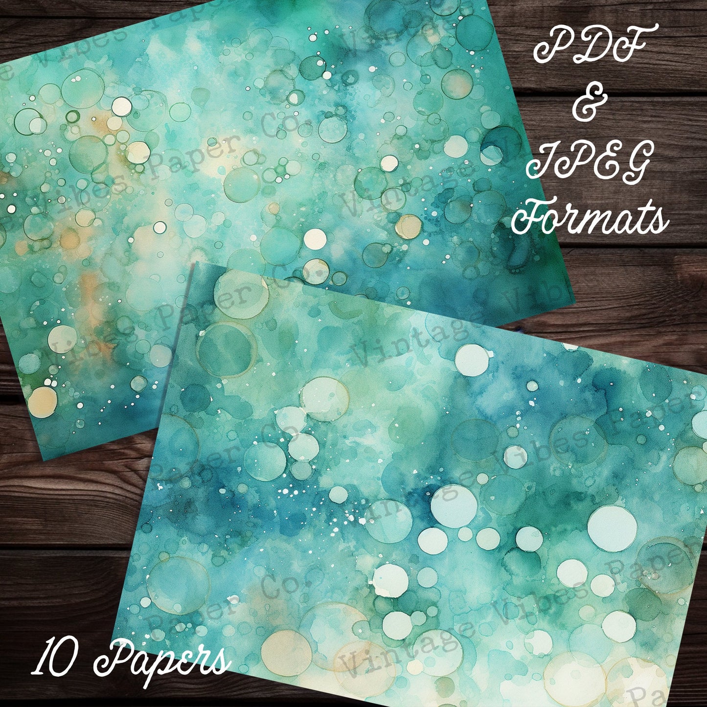 Green Bubbles Watercolour Junk journal papers, instant download digital printable papers for scrapbooking, journaling and cards, mixed media