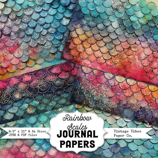 Grungy Rainbow scales digital printable papers for Junk journal, textured textile neutral background papers, collage sheets for scrapbooks