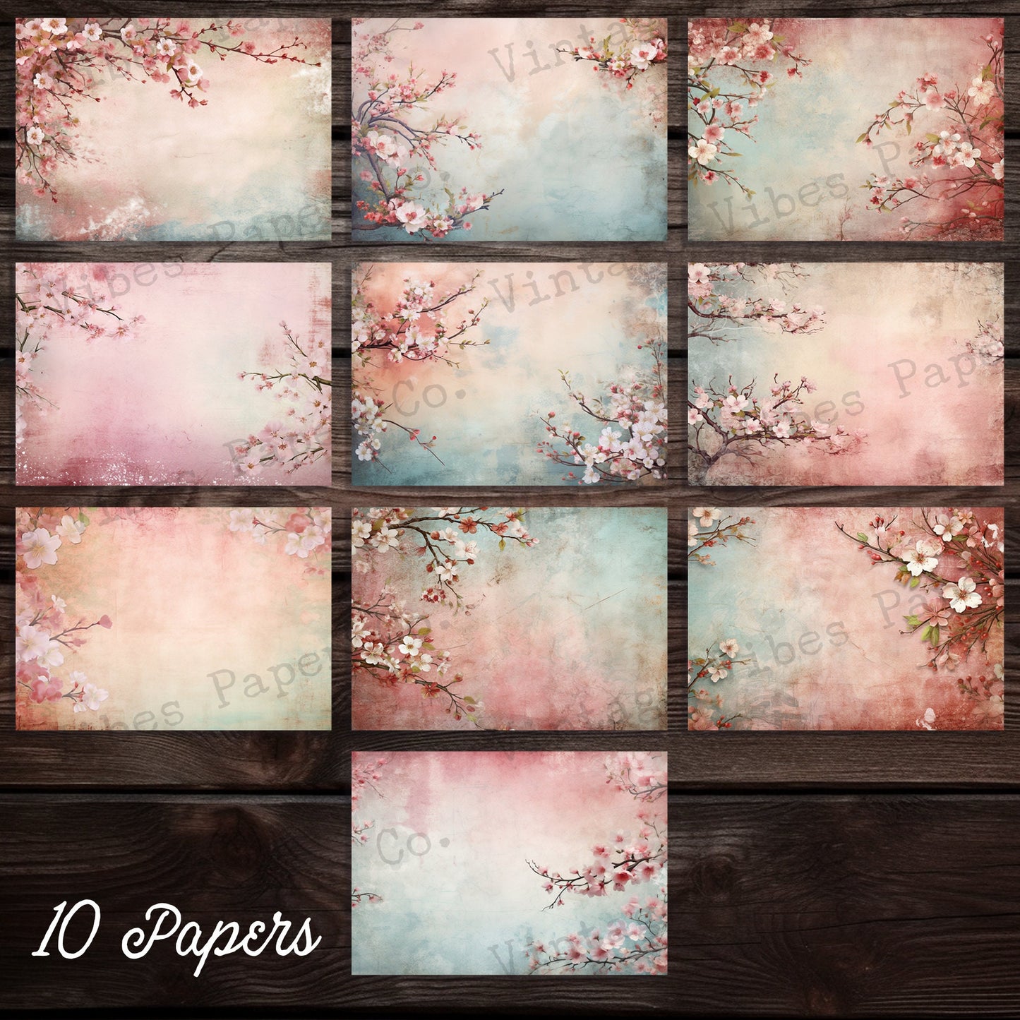 Cherry Blossom vintage style junk journal printable papers, instant download digital printable papers for scrapbooking, journaling & collage