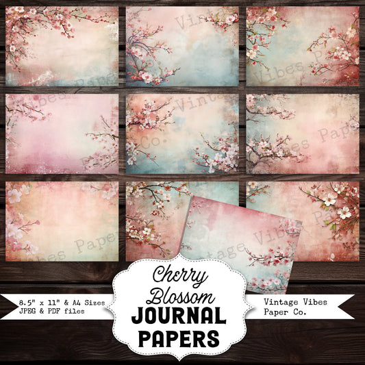 Cherry Blossom vintage style junk journal printable papers, instant download digital printable papers for scrapbooking, journaling & collage