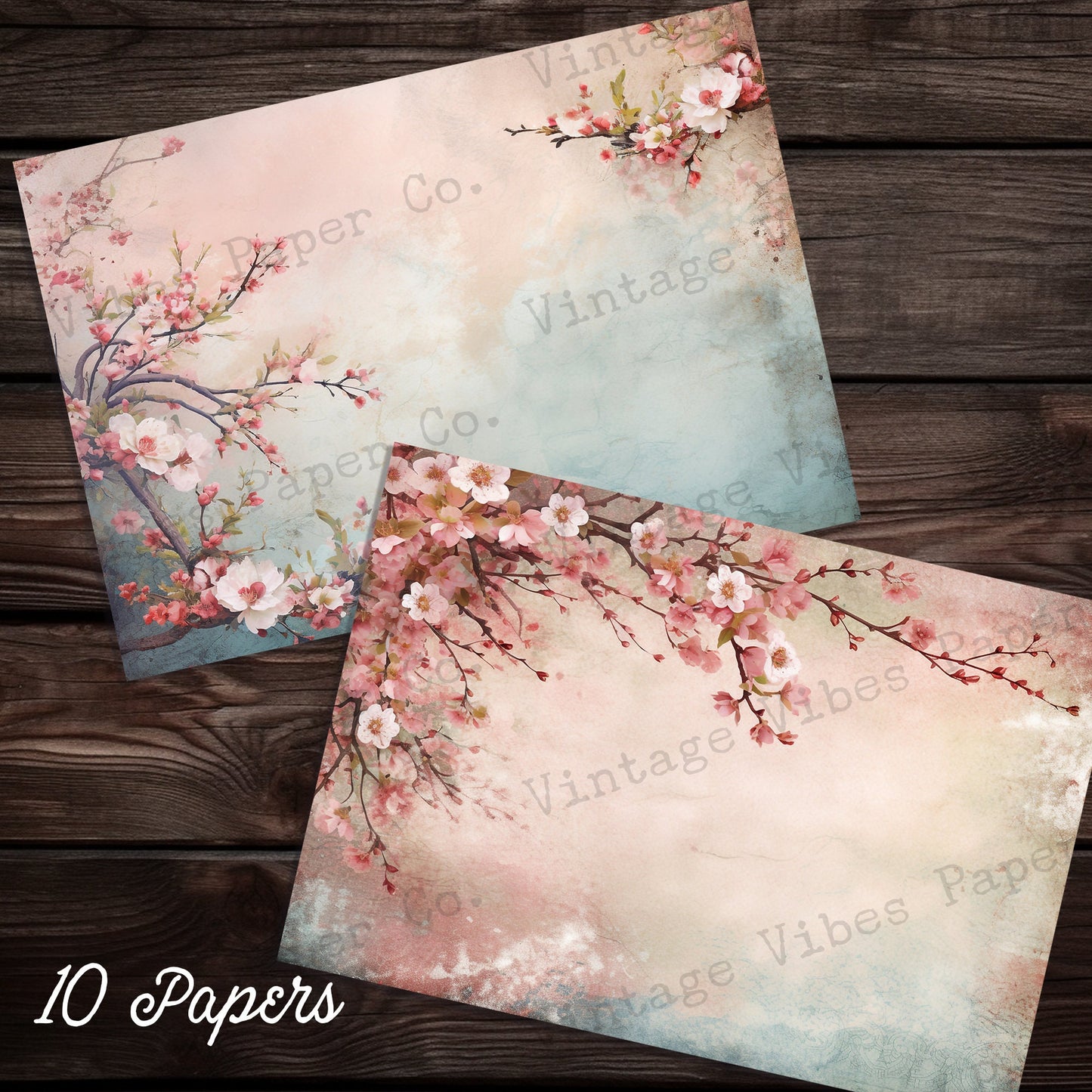 Cherry Blossom vintage style junk journal printable papers, instant download digital printable papers for scrapbooking, journaling & collage