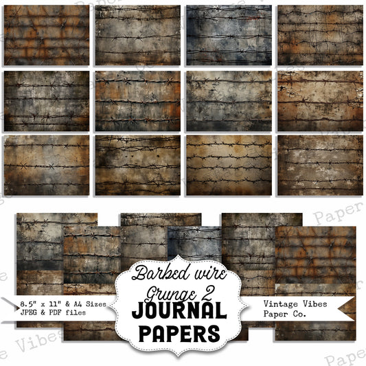 Industrial grunge Barbed Wire 2 junk journal papers, digital download printable grungy papers for scrapbooking, collage & junk journaling