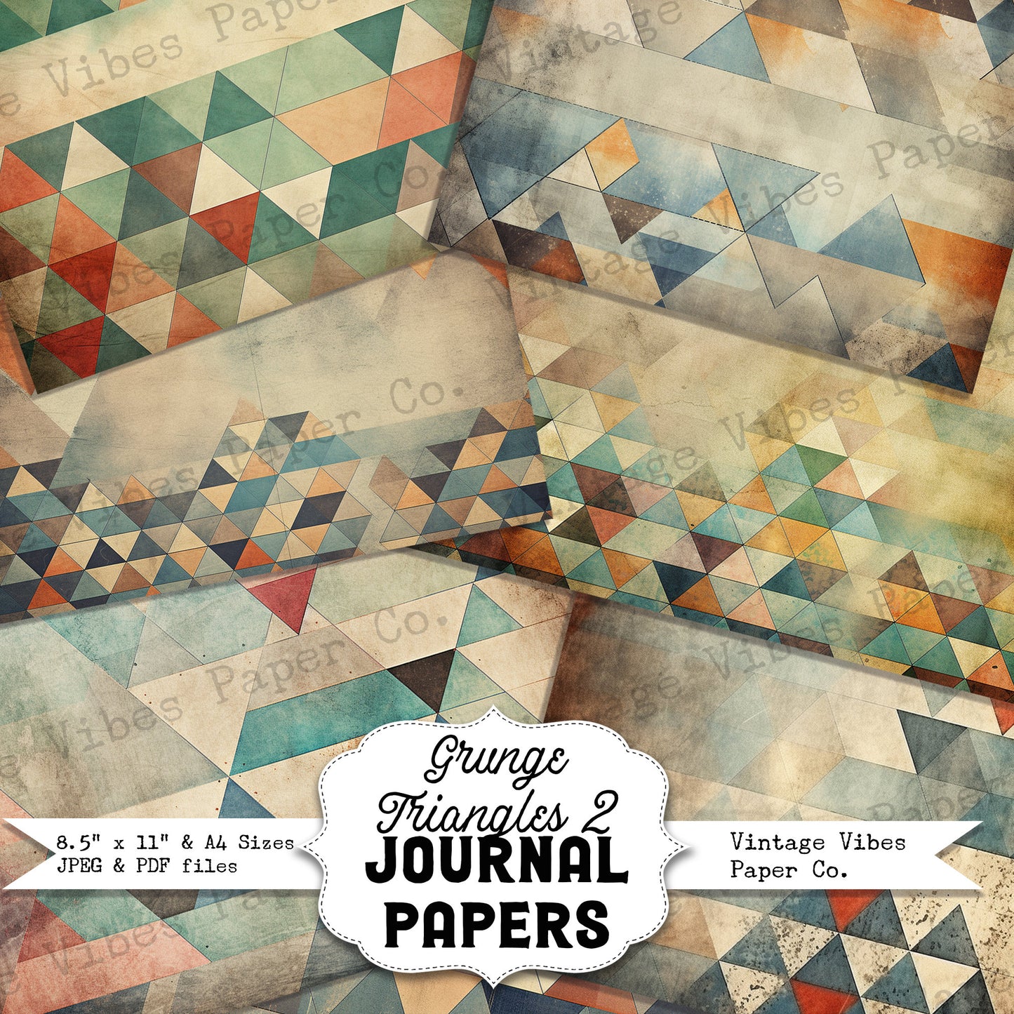 Grunge Tringles Junk journal digital paper pack, instant download printable journaling & scrapbook papers, mixed media collage backgrounds