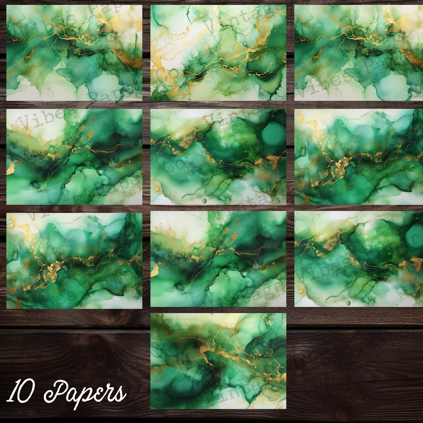 Green Inky background papers, Marbled ink junk journal papers for scrapbooking and journaling supplies, instant download printable papers