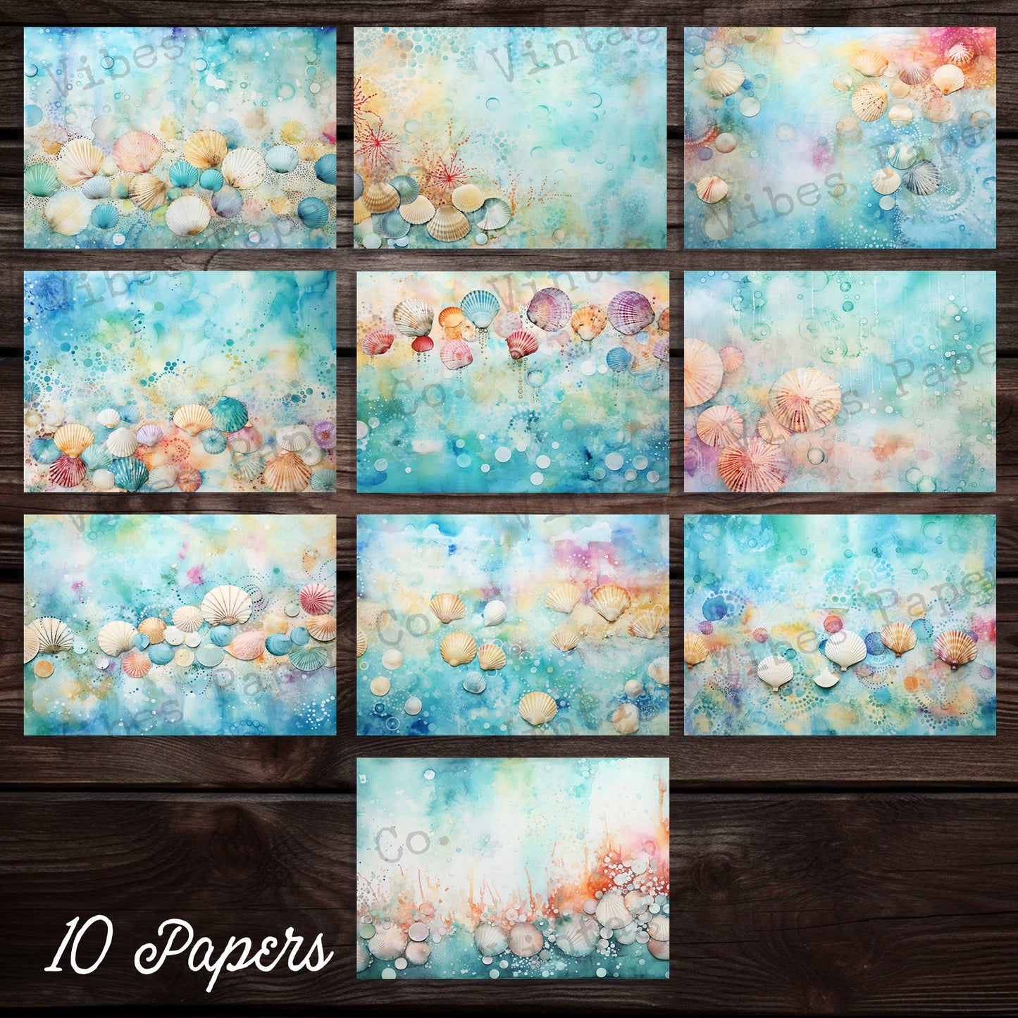 mixed media sea shells Junk journal papers, instant download digital printable papers for scrapbooking, journaling and cards, mixed media