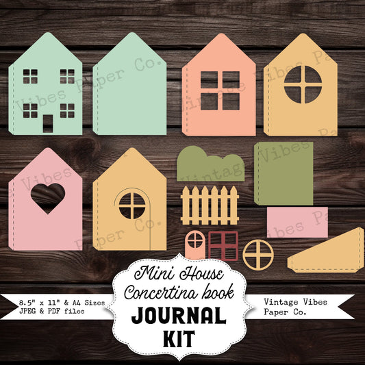 Junk journal Mini House concertina book template