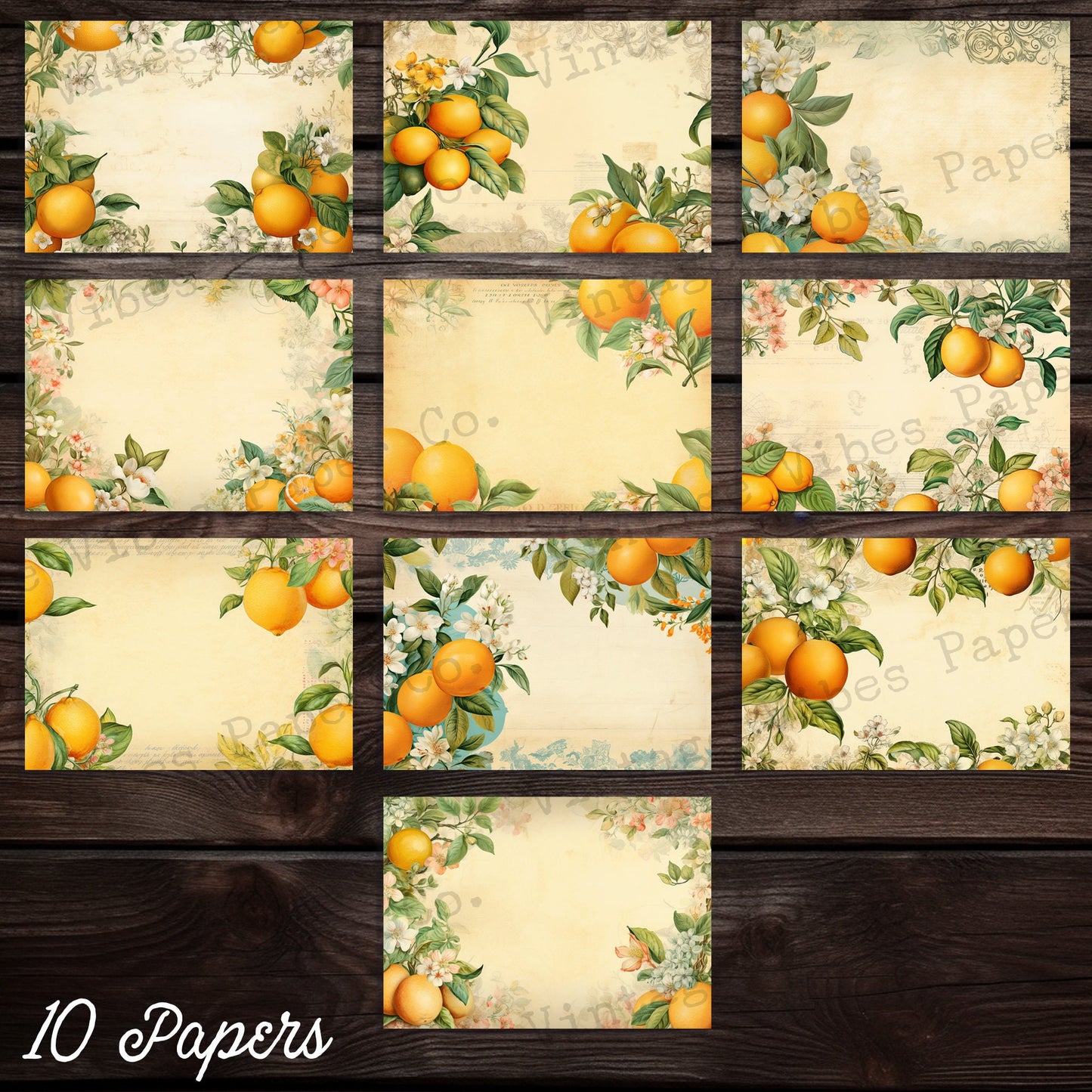 Vintage Summer Citrus Lemon floral Junk journal digital papers, Spring Vintage themed background papers for scrapbooking & card making