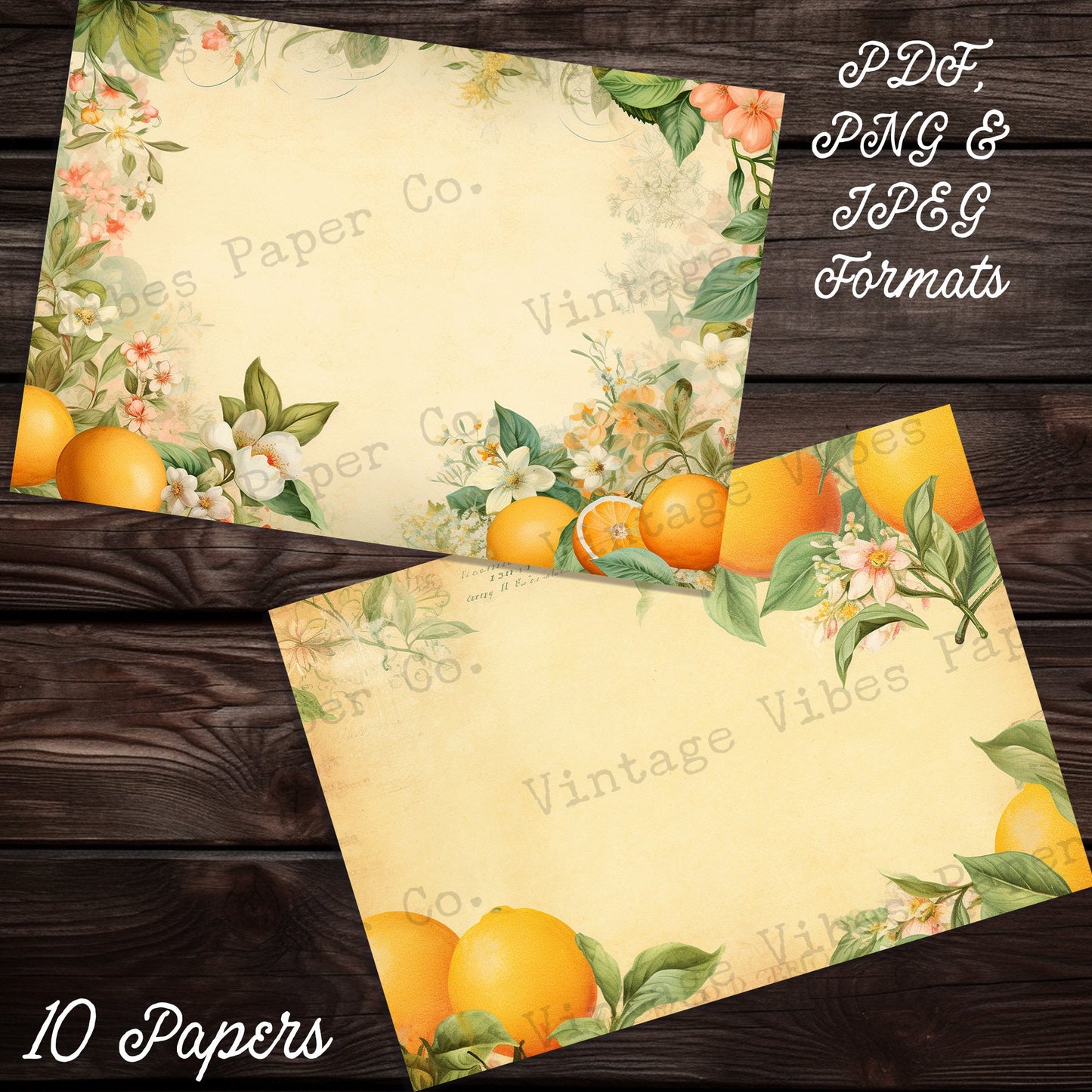 Vintage Summer Citrus Lemon floral Junk journal digital papers, Spring Vintage themed background papers for scrapbooking & card making