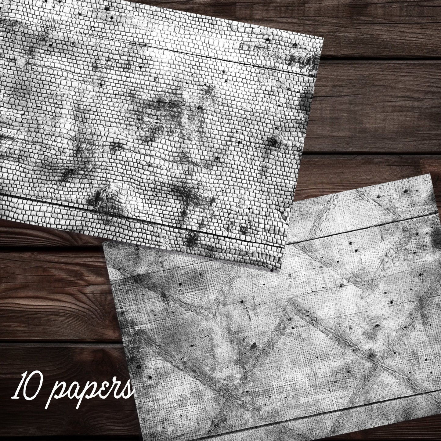 Black & white grunge fabric junk journal printable papers, ink saver pages, monotone grungy collage background papers, scrapbooking