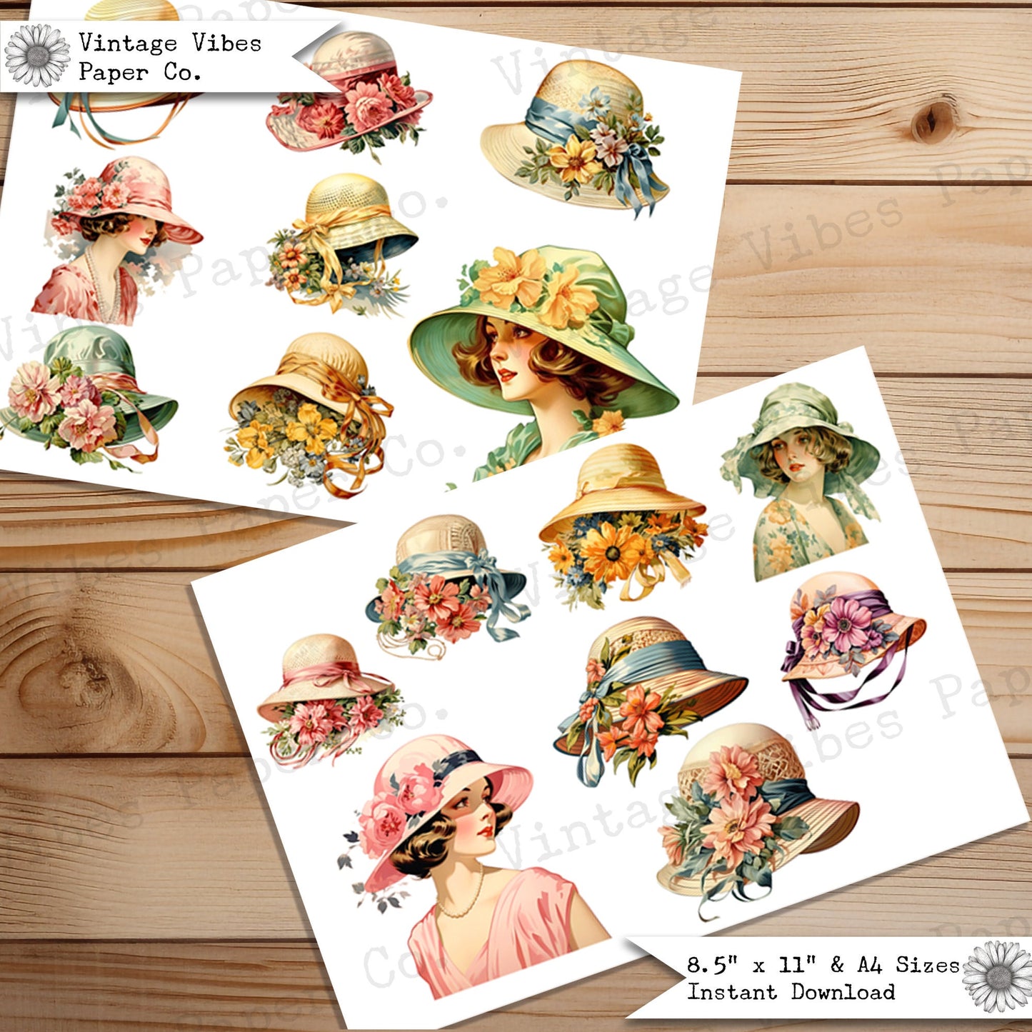 Junk Journal fussy cut ephemera vintage Hats, floral fashion hats 1920's style, collage ephemera cut outs vintage printable journal ephemera