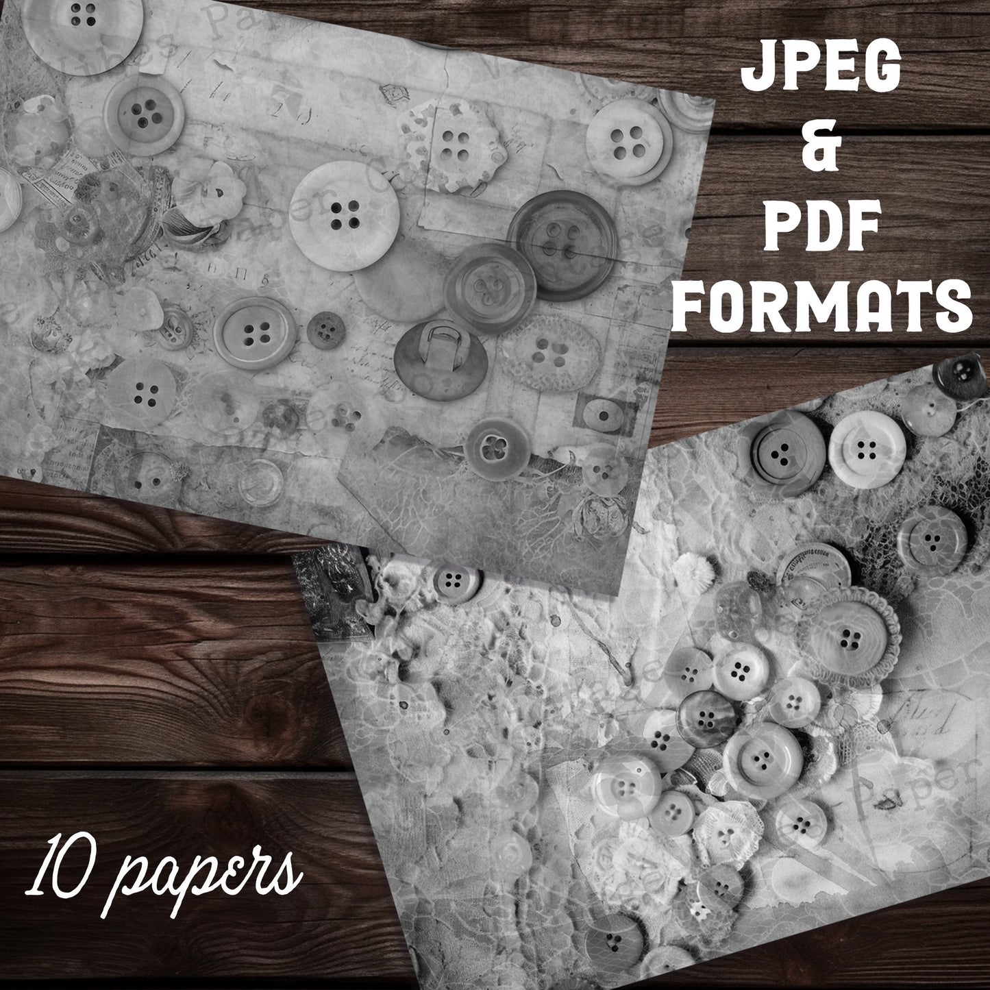 Black & white grunge sewing junk journal printable papers, ink saver pages, monotone grungy collage background papers, scrapbooking