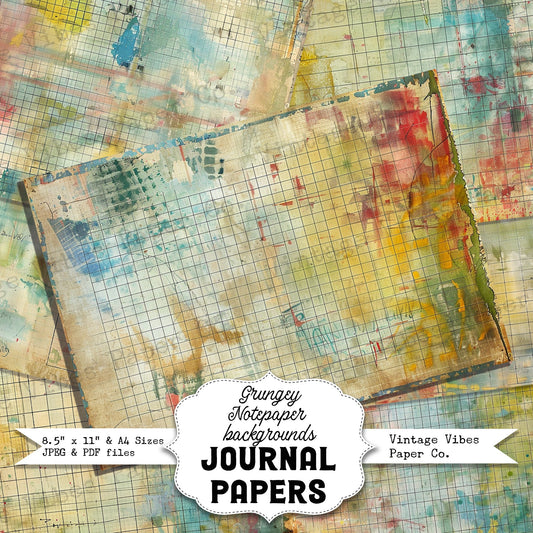 Grungy Notepaper junk journal printable papers, grunge background papers for scrapbooking & collage mixed media and art journals