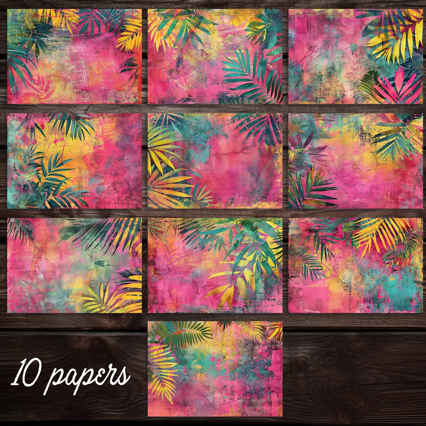 Neon tropical bright colourful summer junk journal printable papers, instant download for junk journal projects, vintage textured pink paper