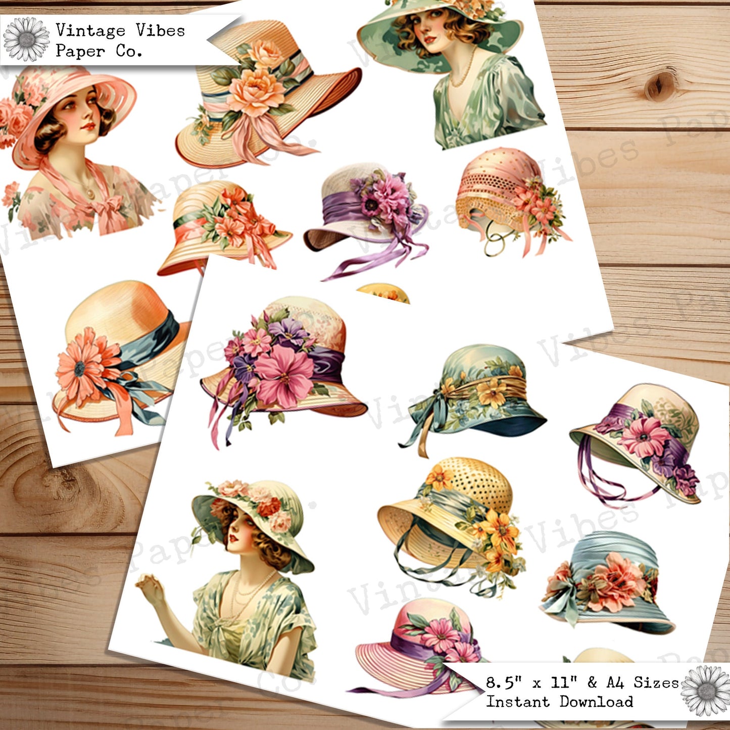 Junk Journal fussy cut ephemera vintage Hats, floral fashion hats 1920's style, collage ephemera cut outs vintage printable journal ephemera