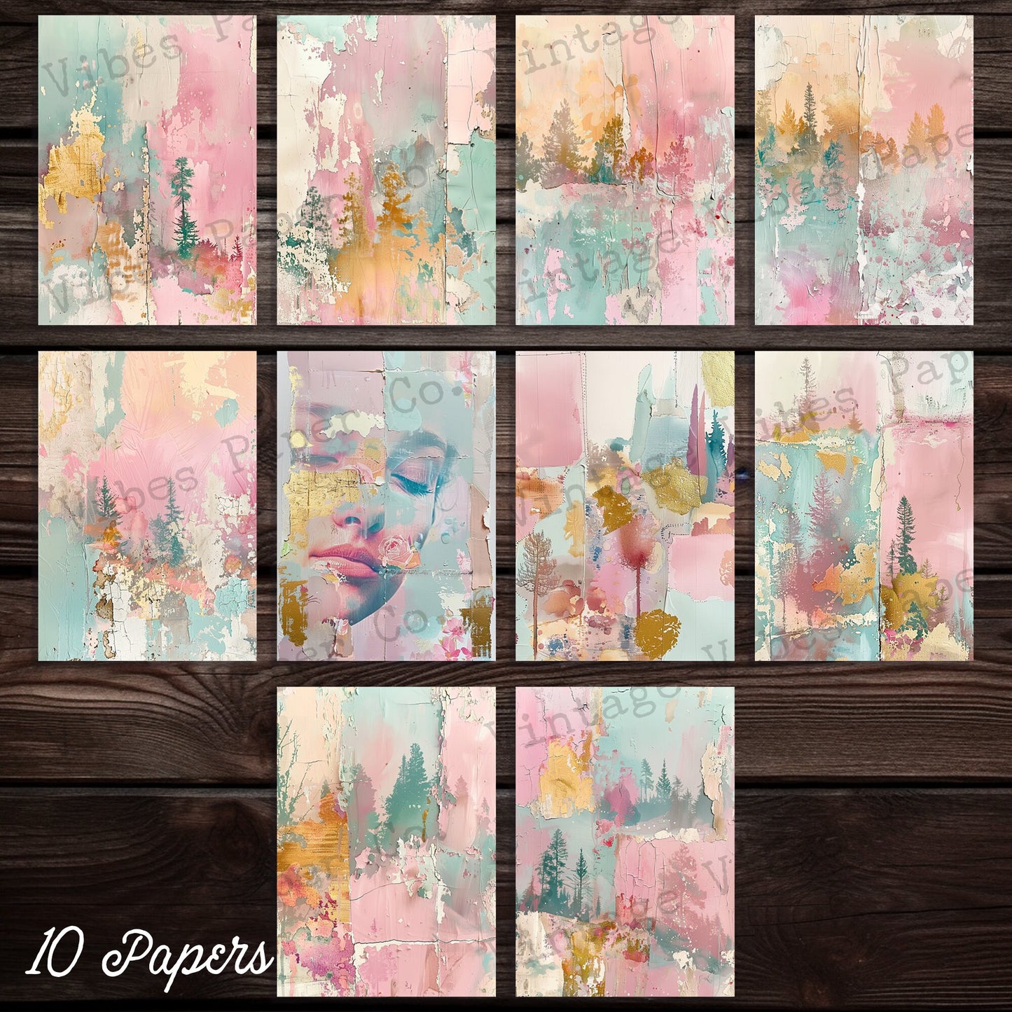 Pastel abstract Junk journal printable papers, soft neutral colour pages for art journal, collage and mixed media, instant download PDF