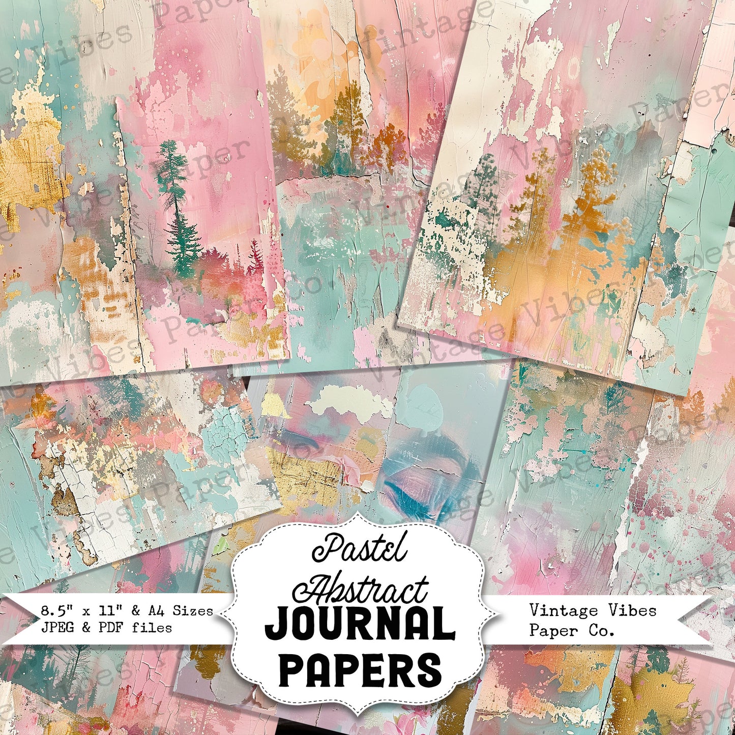 Pastel abstract Junk journal printable papers, soft neutral colour pages for art journal, collage and mixed media, instant download PDF