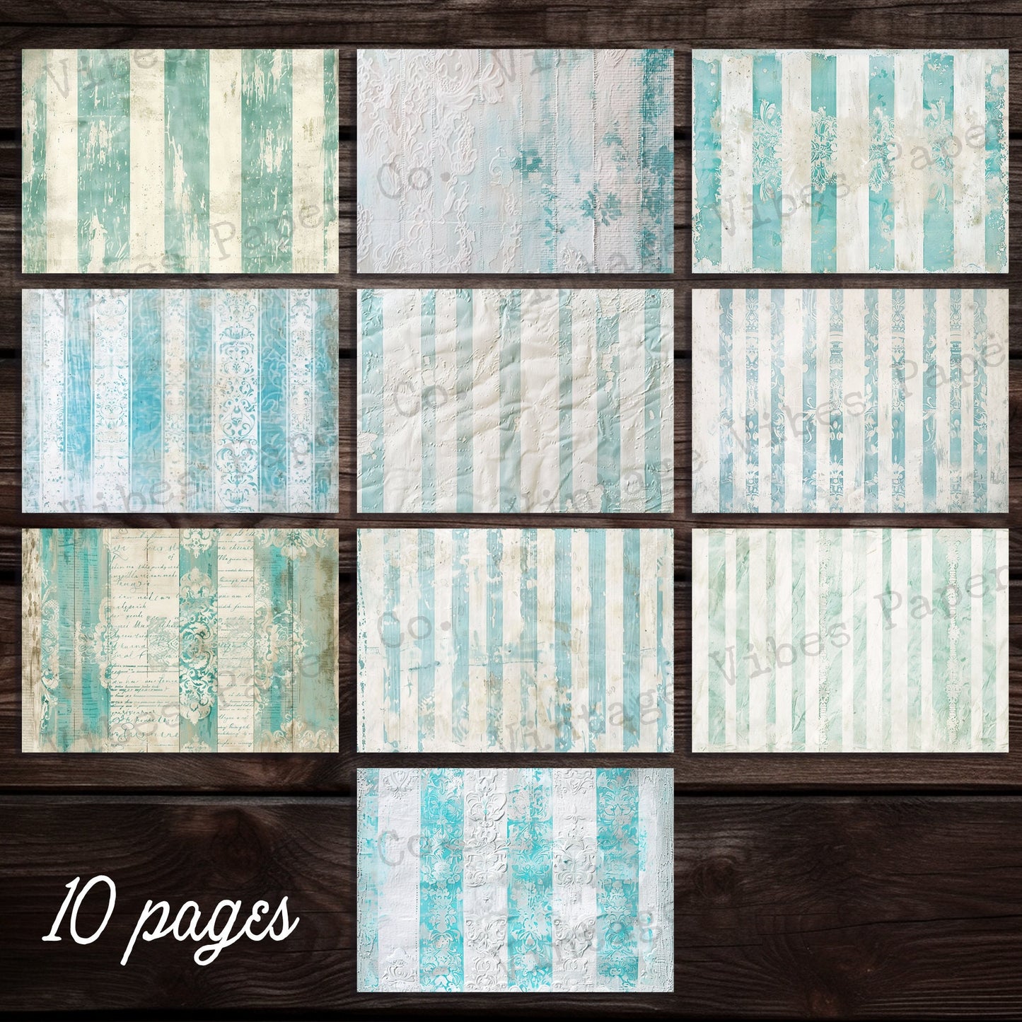 Aqua Shabby stiped backgrounds Junk journal digital papers, grungy stipe mixed media themed background papers for scrapbooking, collage