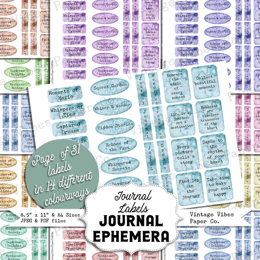 Quote Junk journal mini labels, grunge coloured labels, junk journal textured mixed media labels for journaling, printable junk journal kit