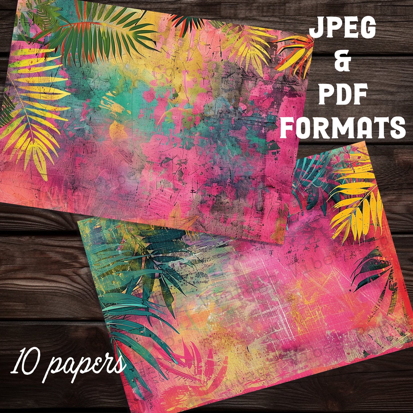 Neon tropical bright colourful summer junk journal printable papers, instant download for junk journal projects, vintage textured pink paper