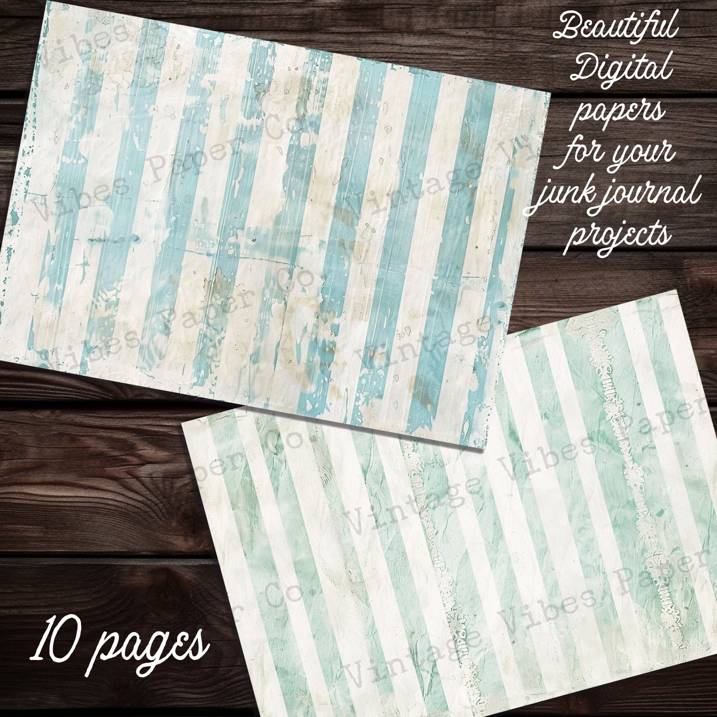 Aqua Shabby stiped backgrounds Junk journal digital papers, grungy stipe mixed media themed background papers for scrapbooking, collage