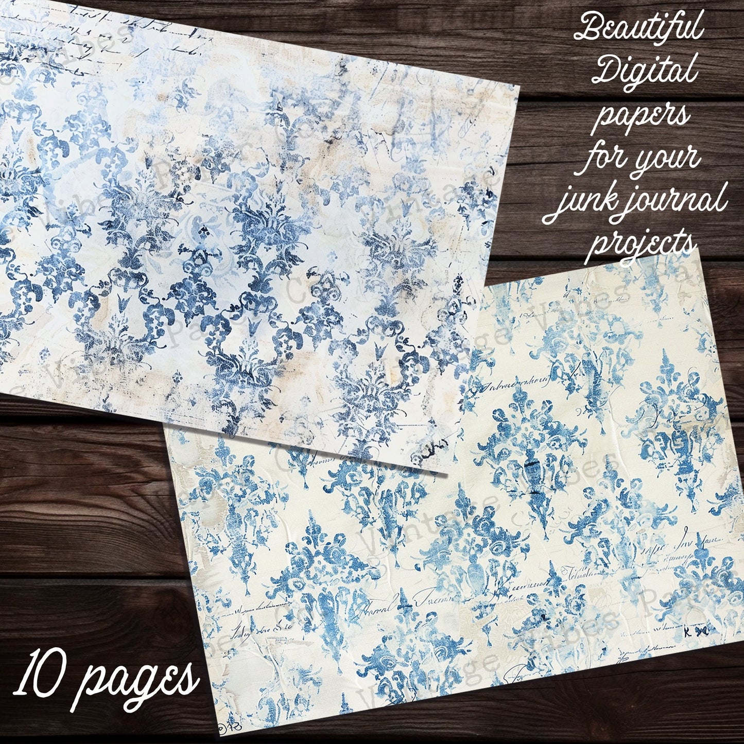 Aqua & Blue Baroque Shabby backgrounds Junk journal digital papers, grungy textured mixed media themed background papers for scrapbooking