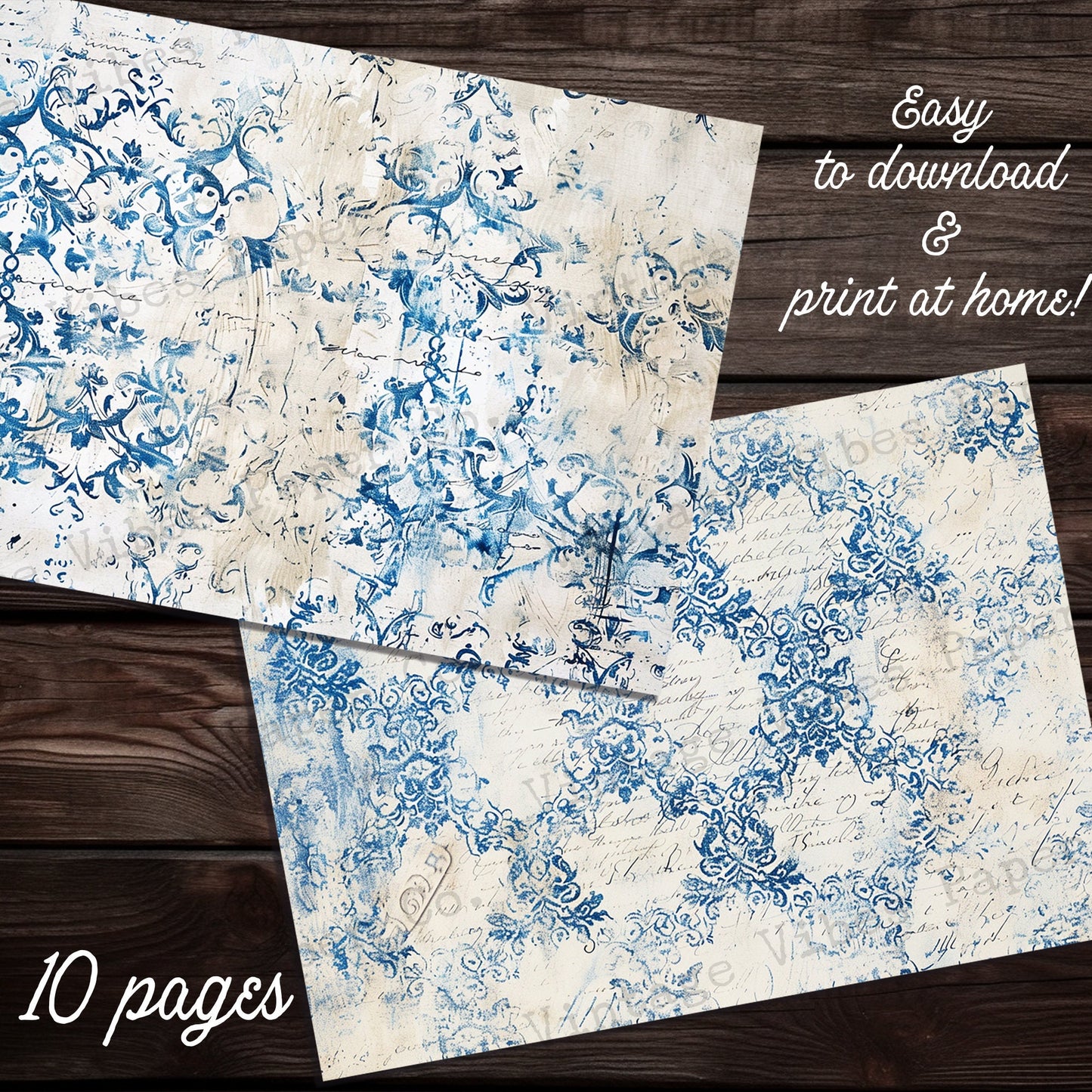 Aqua & Blue Baroque Shabby backgrounds Junk journal digital papers, grungy textured mixed media themed background papers for scrapbooking