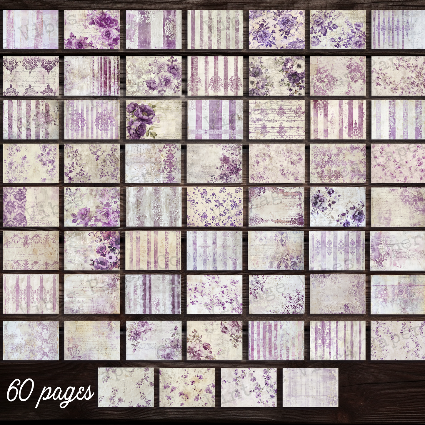 Purple Shabby background Junk journal digital paper 64 pages