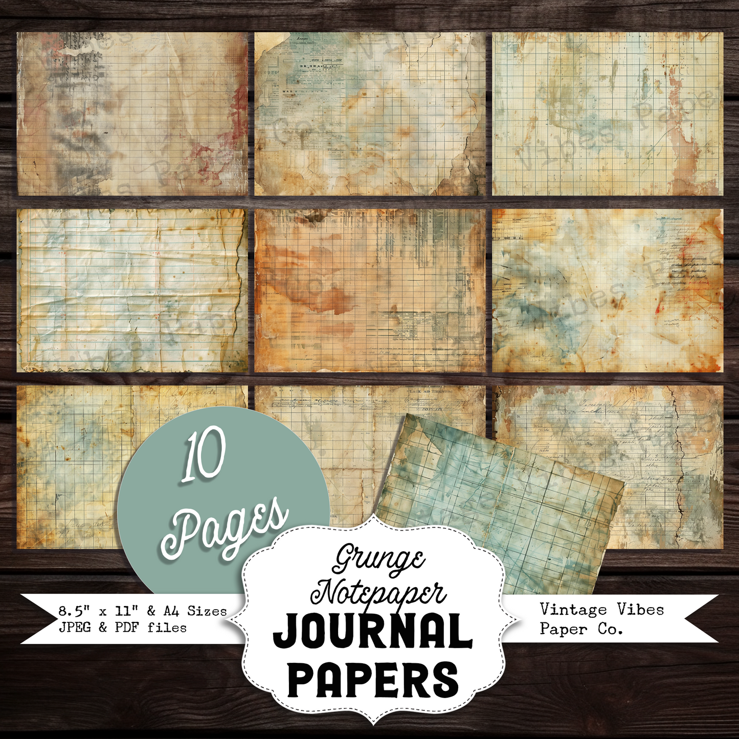 Grungy Notepaper neutral junk journal printable papers, grunge background papers for scrapbooking & collage mixed media collage fodder paper