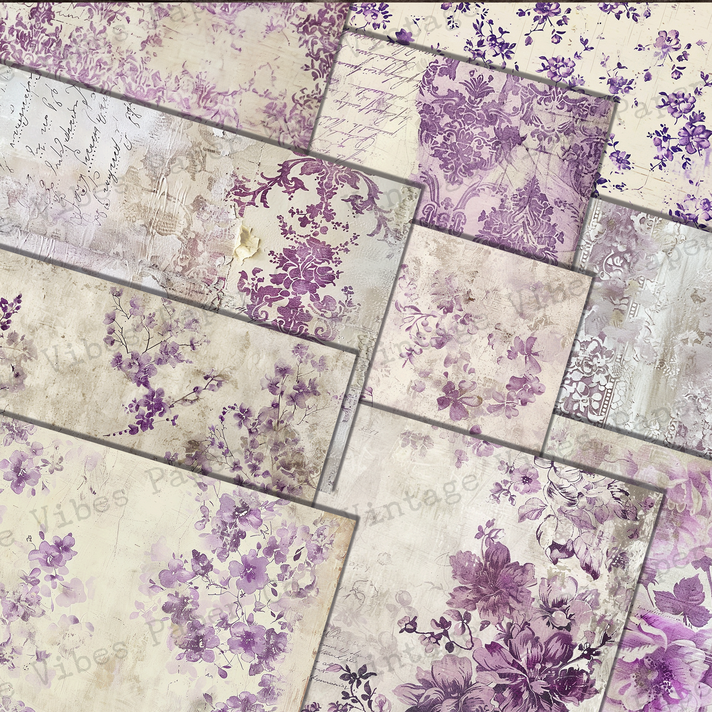 Purple Shabby background Junk journal digital paper 64 pages