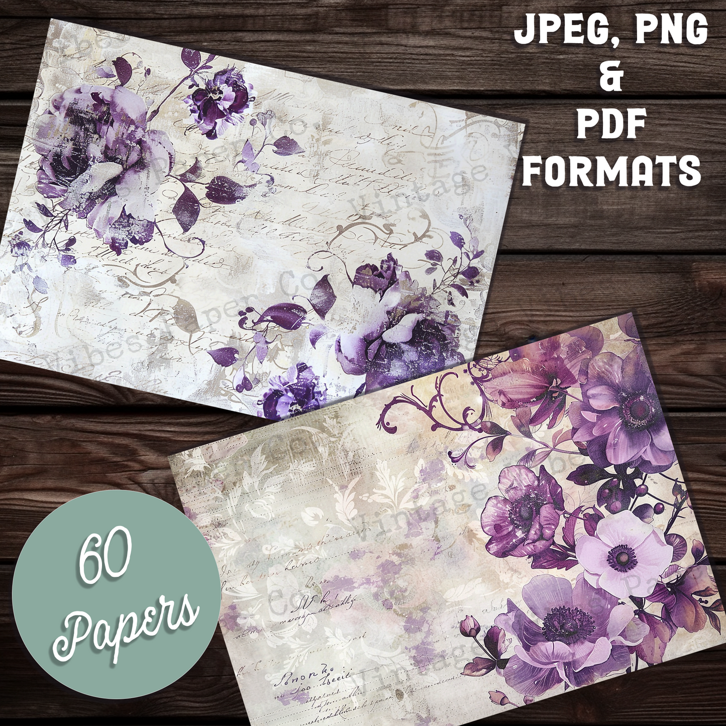 Purple Shabby background Junk journal digital paper 64 pages