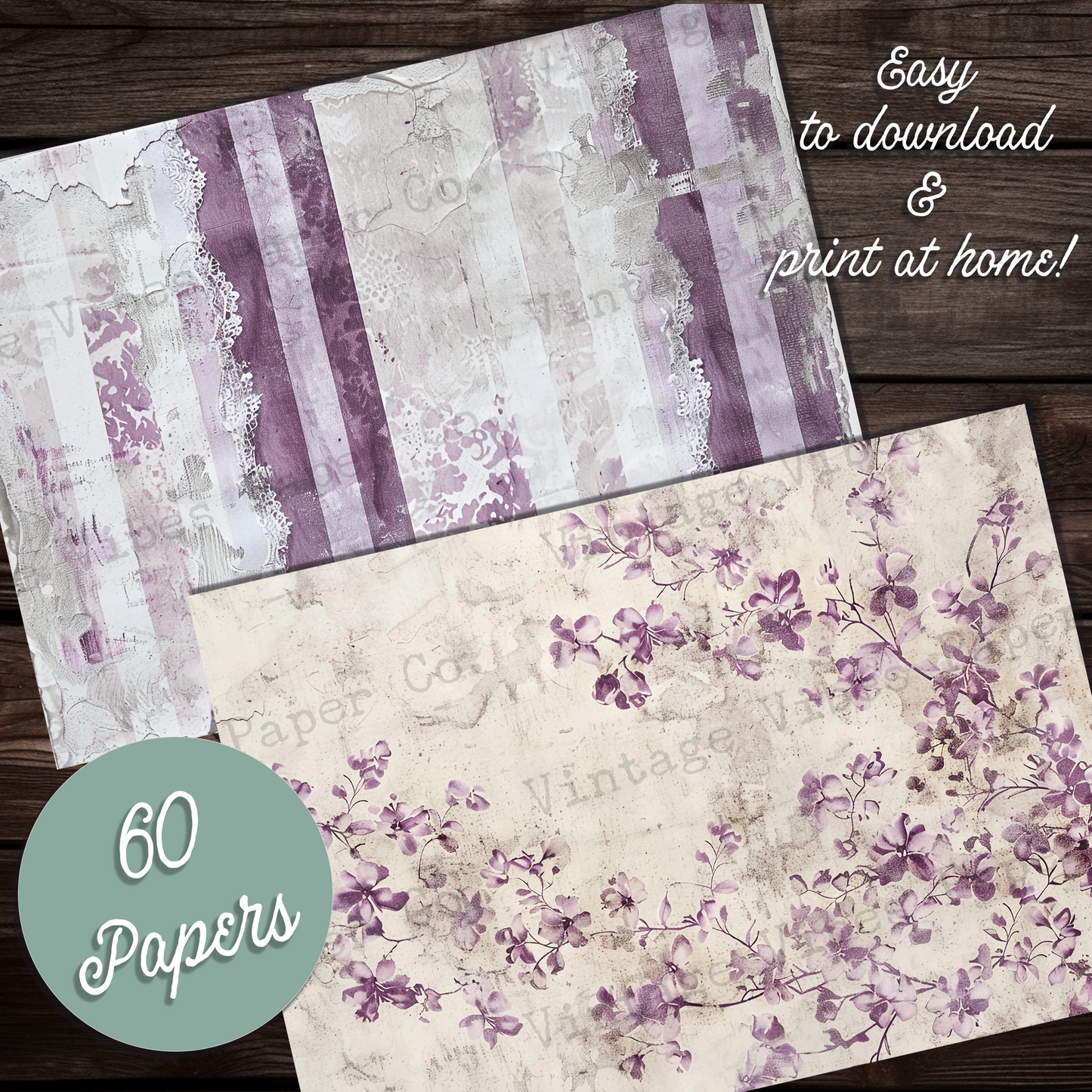 Purple Shabby background Junk journal digital paper 64 pages