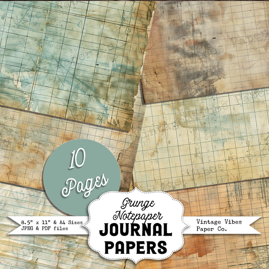 Grungy Notepaper neutral junk journal printable papers, grunge background papers for scrapbooking & collage mixed media collage fodder paper