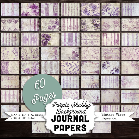 Purple Shabby background Junk journal digital paper 64 pages