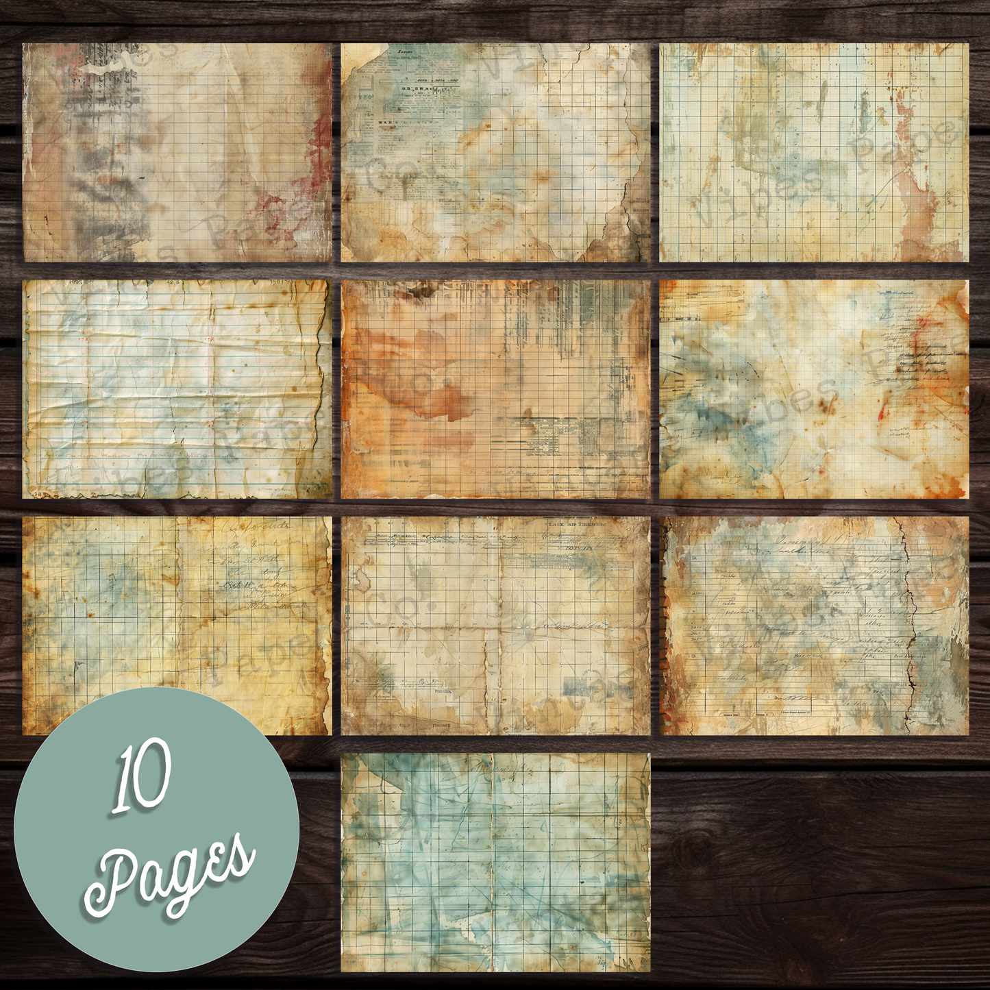 Grungy Notepaper neutral junk journal printable papers, grunge background papers for scrapbooking & collage mixed media collage fodder paper