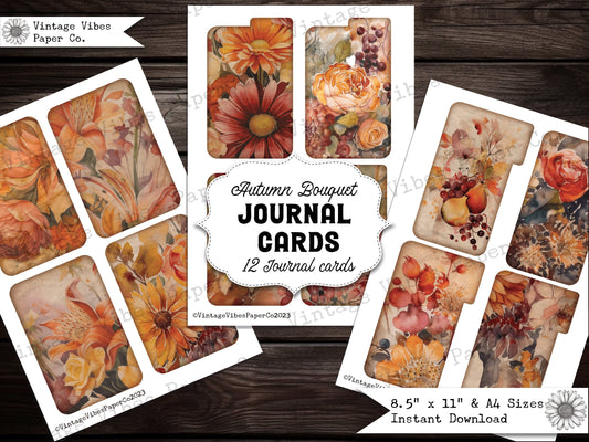 Autumn junk journal cards, fall junk journal printable digital ephemera kit, autumn themed journalling cards, 12 junk journal ephemera cards