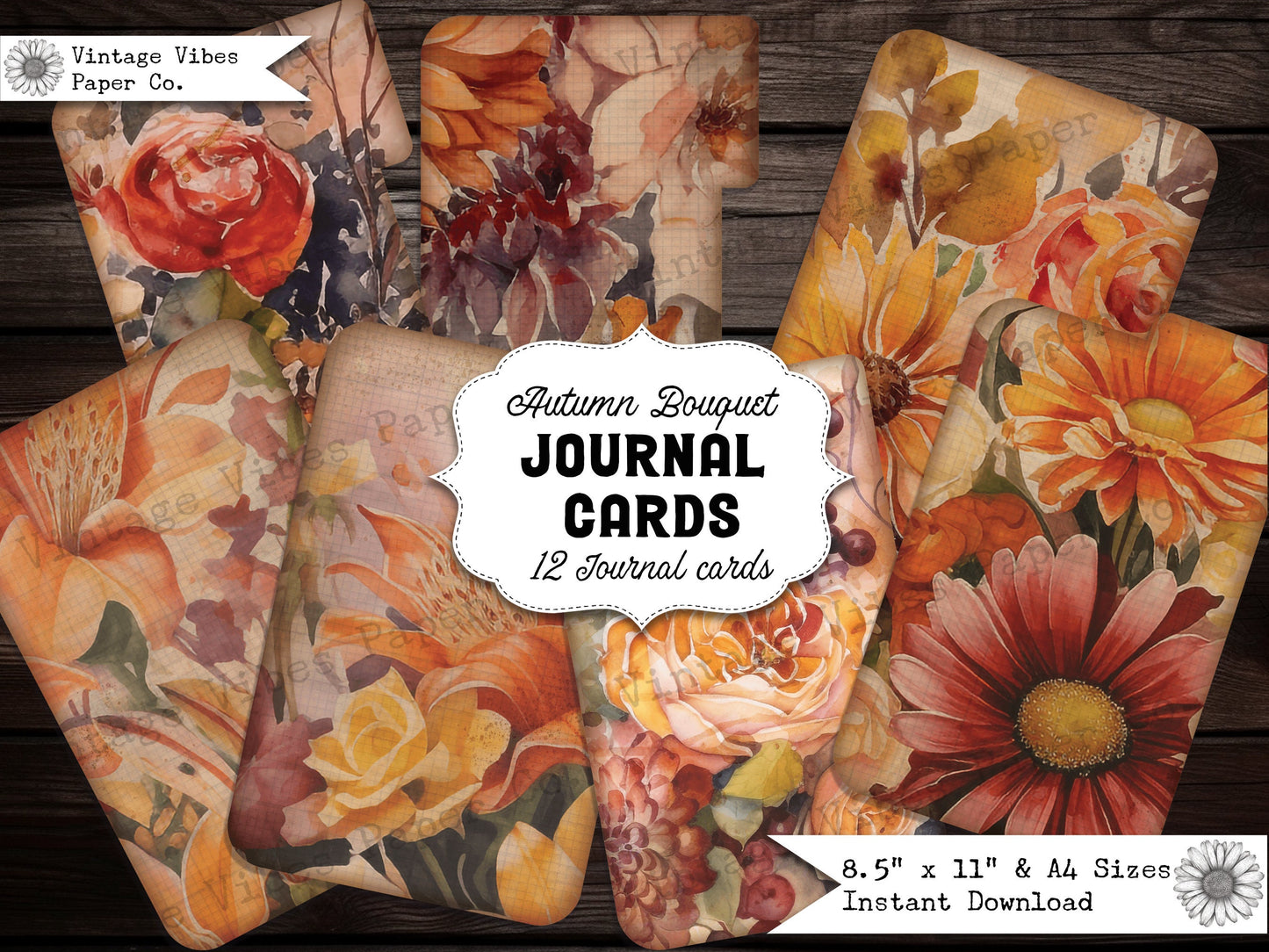 Autumn junk journal cards, fall junk journal printable digital ephemera kit, autumn themed journalling cards, 12 junk journal ephemera cards