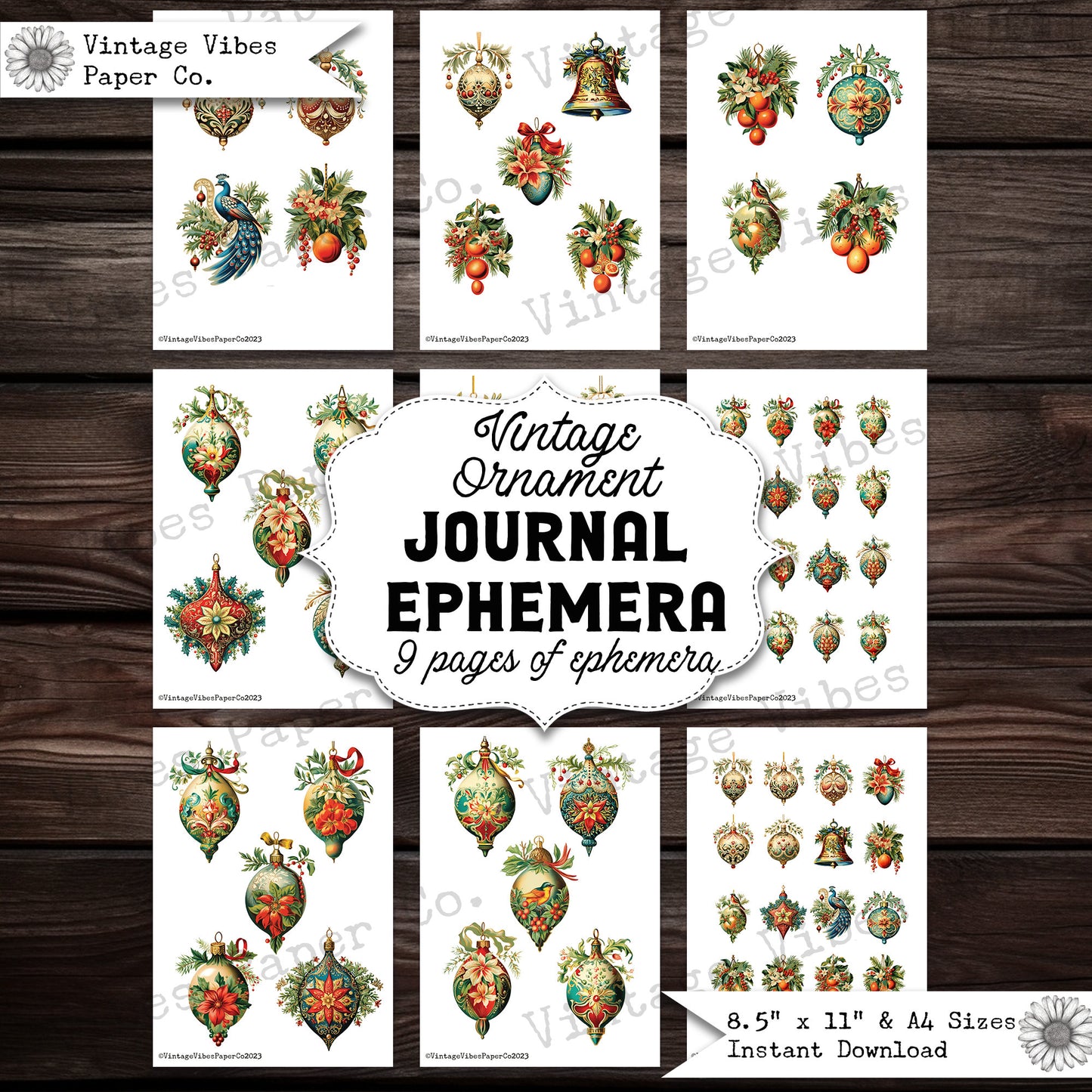 Junk Journal ephemera vintage Christmas ornament, victorian style junk journal ephemera, digital junk journal kit, vintage bauble fussy cut