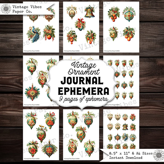 Junk Journal ephemera vintage Christmas ornament, victorian style junk journal ephemera, digital junk journal kit, vintage bauble fussy cut