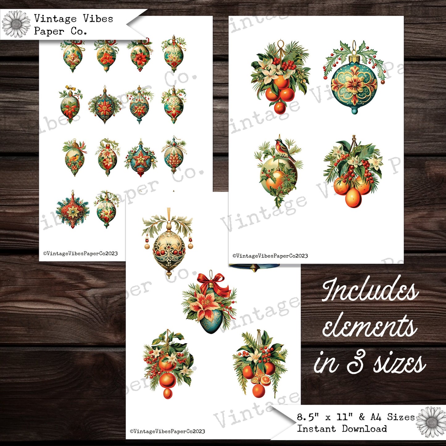 Junk Journal ephemera vintage Christmas ornament, victorian style junk journal ephemera, digital junk journal kit, vintage bauble fussy cut